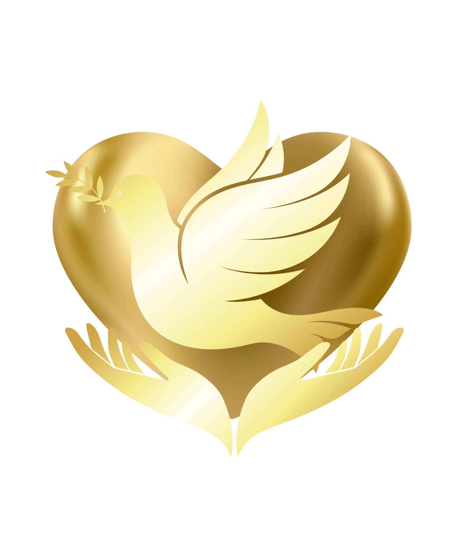 Golden dove within a heart cradled by hands